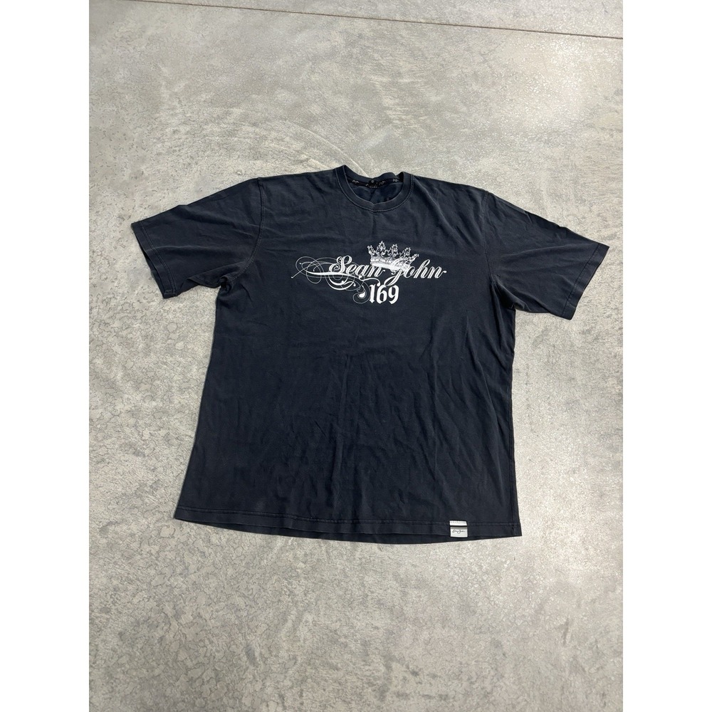 Sean John Graphic T-Shirt Men's 2XL Black 100% Cotton Made in Honduras